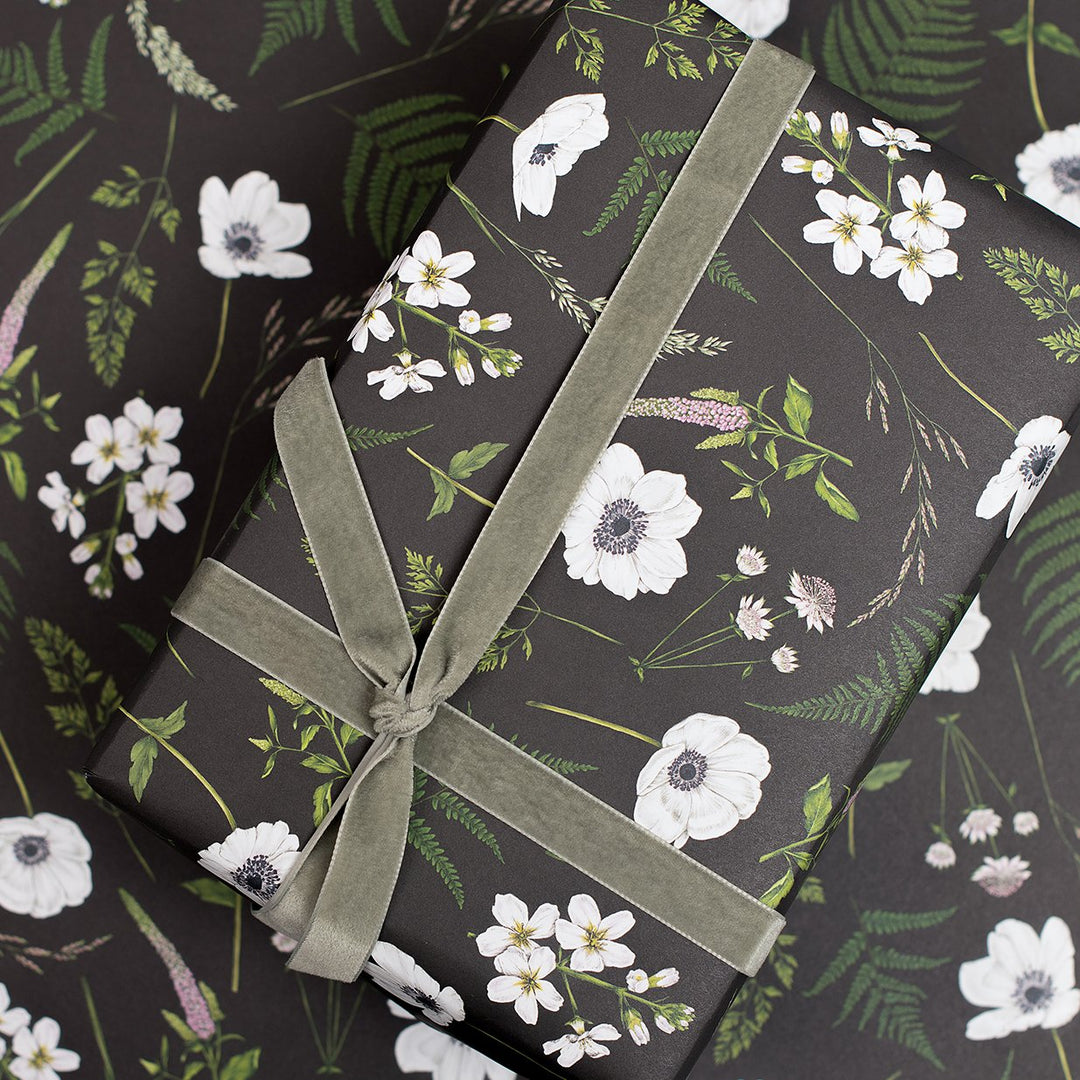Wild Meadow - Black - Gift Wrapping Paper (2 Sheets)