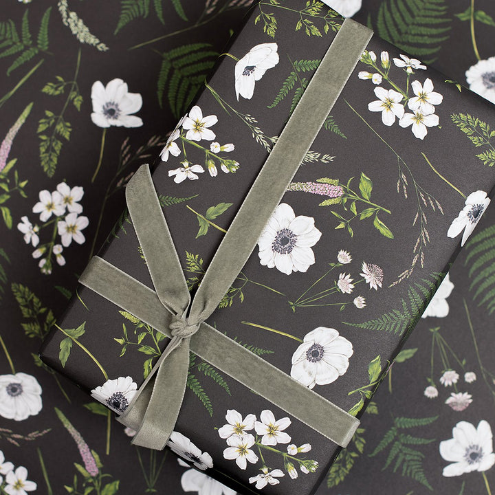 Wild Meadow - Black - Gift Wrapping Paper (2 Sheets)