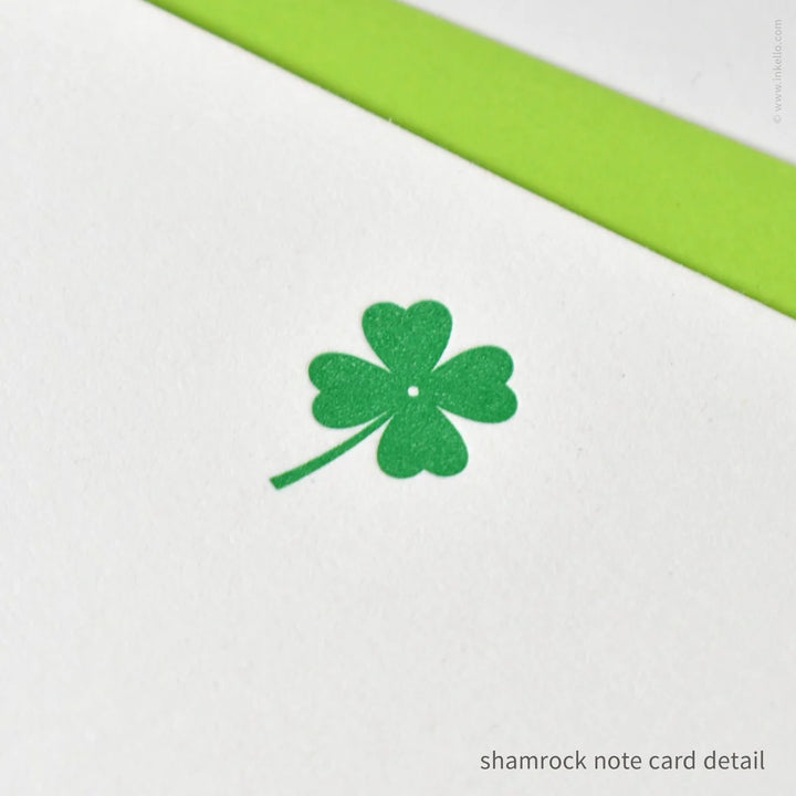 Flat Note Card Set with Green Lucky Shamrock