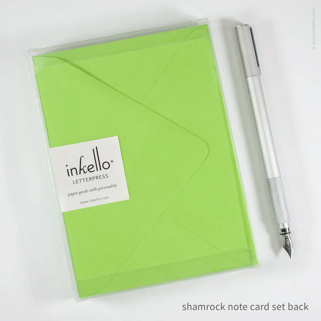 Flat Note Card Set with Green Lucky Shamrock