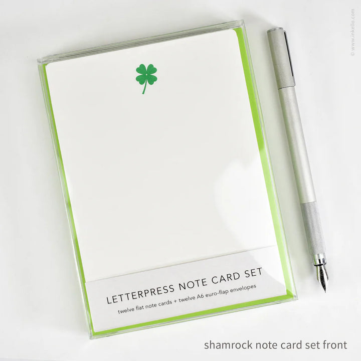 Flat Note Card Set with Green Lucky Shamrock