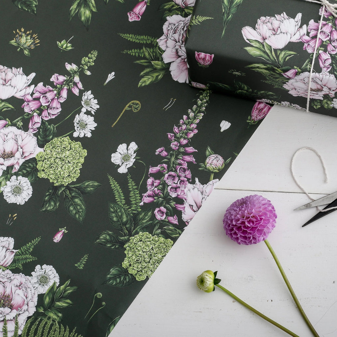 Summer Garden - Dark Green - Gift Wrapping Paper (2 Sheets)