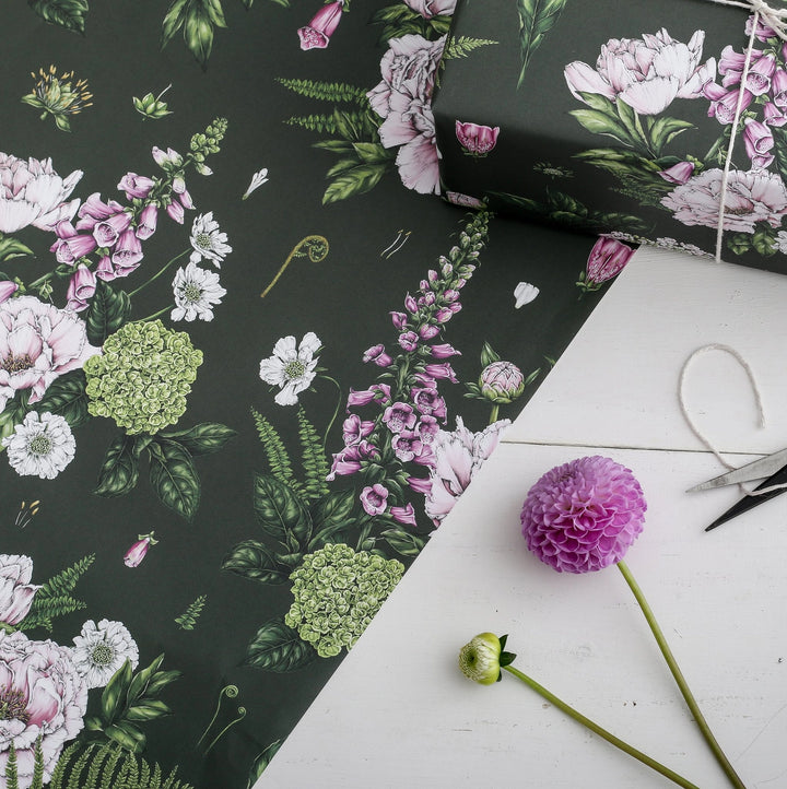 Summer Garden - Dark Green - Gift Wrapping Paper (2 Sheets)