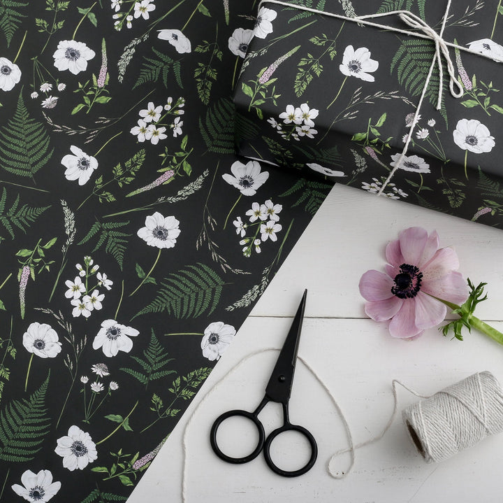 Wild Meadow - Black - Gift Wrapping Paper (2 Sheets)