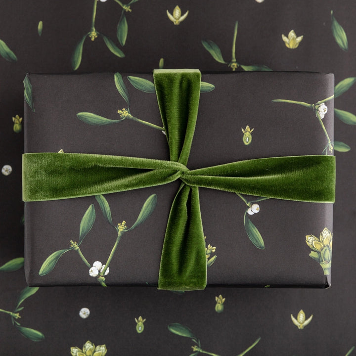 Catherine Lewis Mistletoe - Black Gift Wrapping Paper (2 Sheets)