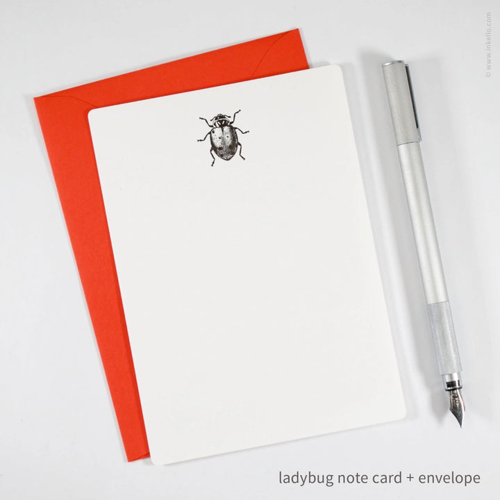 Flat Note Card Set with Black Ladybug