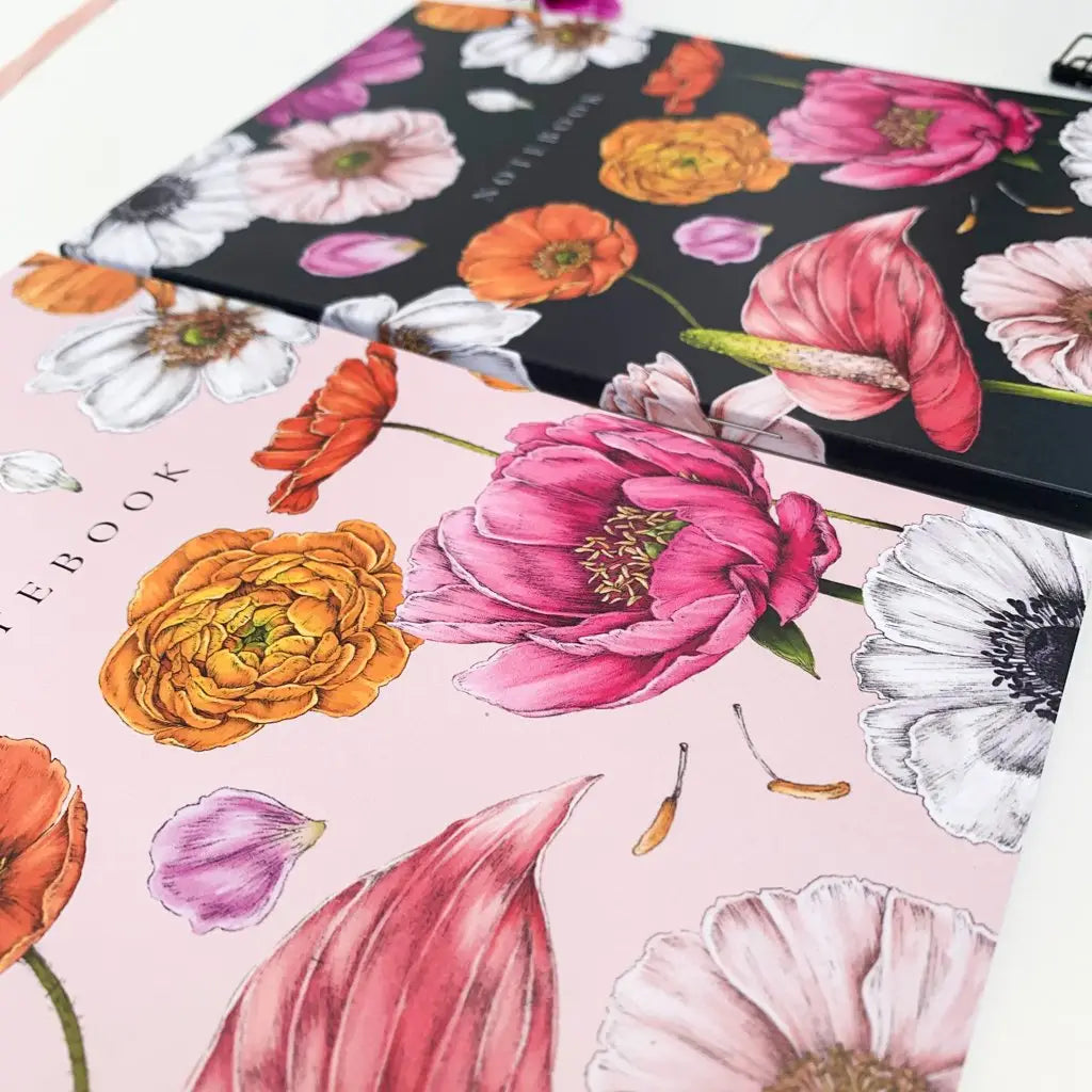 Floral Brights Softcover Notebooks A5 - Black Background