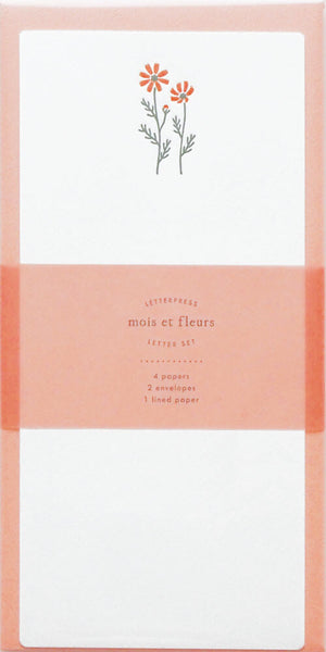 Japanese Letterpress Cosmos Flower Slim Letter Set