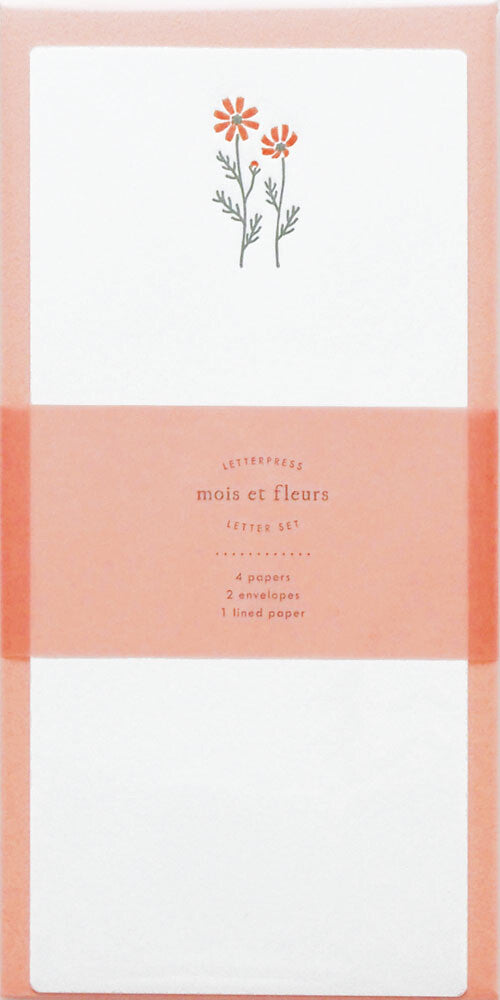 Japanese Letterpress Cosmos Flower Slim Letter Set