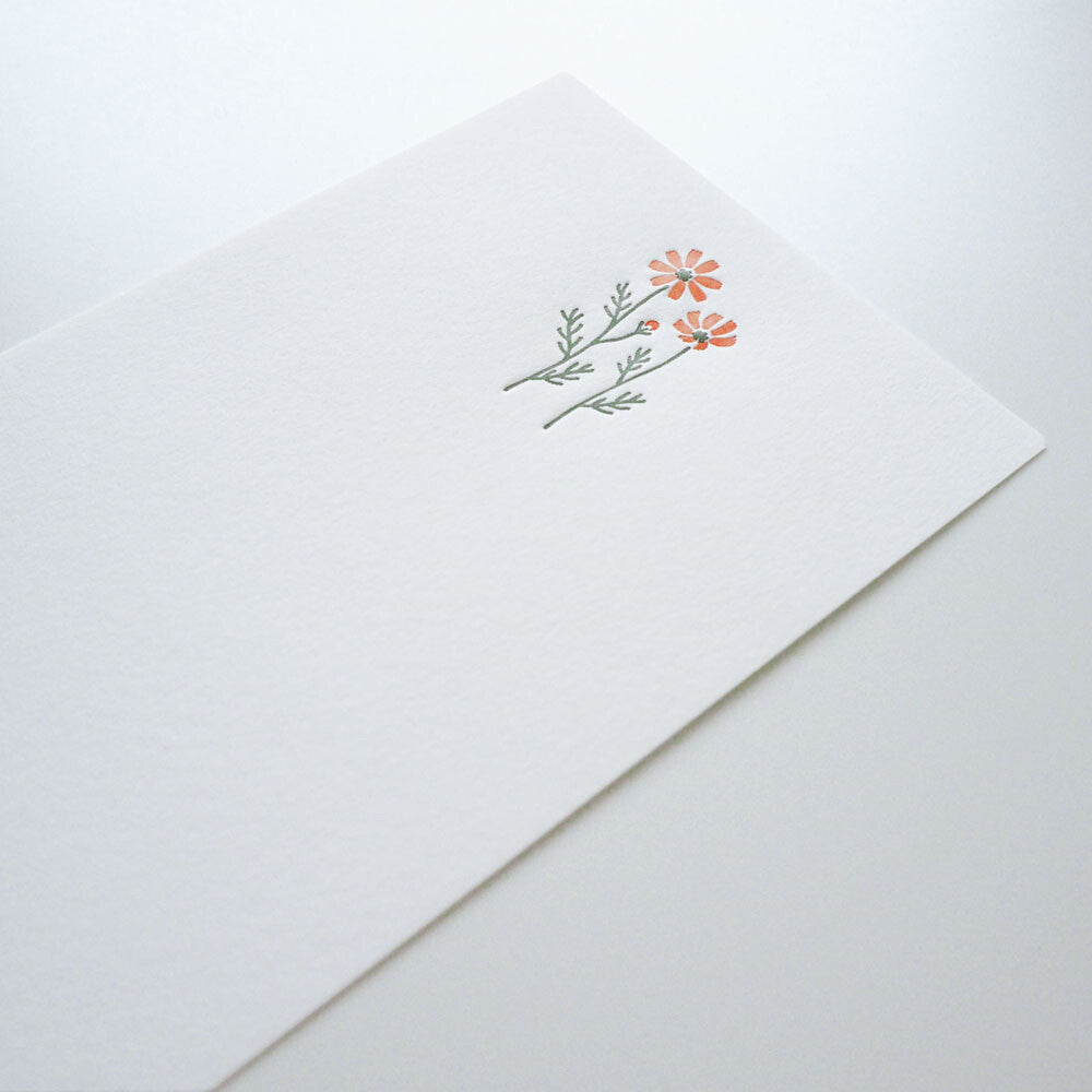 Japanese Letterpress Cosmos Flower Slim Letter Set