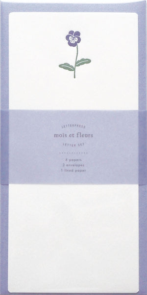 Japanese Letterpress Pansy Slim Letter Set