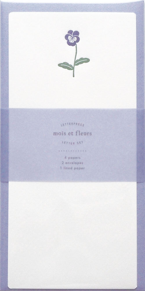 Japanese Letterpress Pansy Slim Letter Set