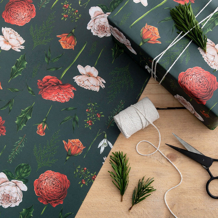 Berry Roses -Navy Gift Wrapping Paper (2 Sheets)
