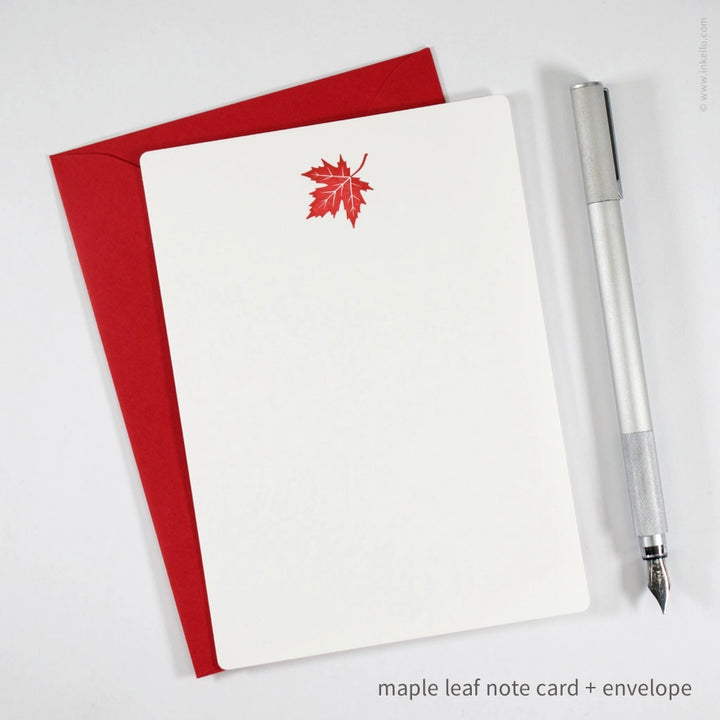 Flat Note Card Set with Red Maple Leaf