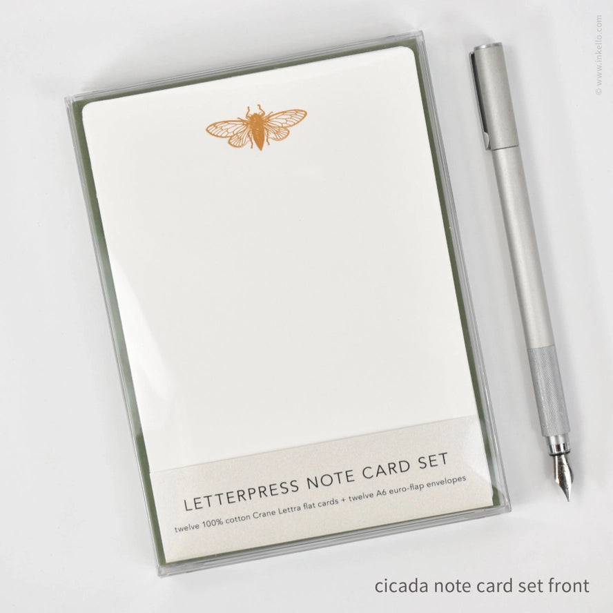 Flat Note Card Set with Cicada – The Pleasure of Writing