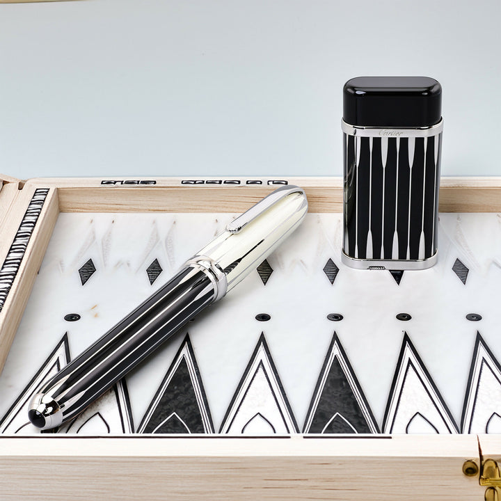 Cartier Godron Backgammon Black and Silver Lighter