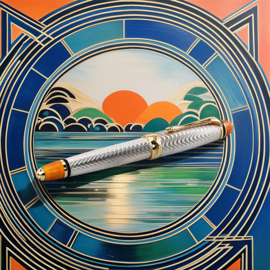 Michel Perchin Art Deco Limited Edition 88 Sterling Silver With Orange Trim