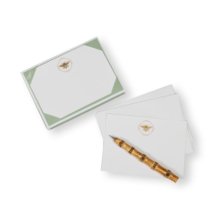 Bee Crest Foil Correspondence Card  6.125"x4.875" (12 Flat cards and envelopes)