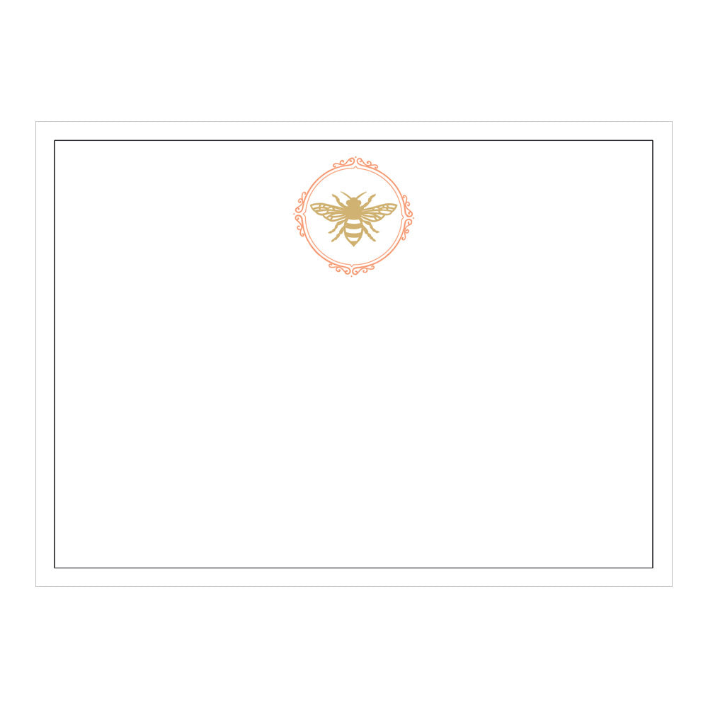 Bee Crest Foil Correspondence Card  6.125"x4.875" (12 Flat cards and envelopes)
