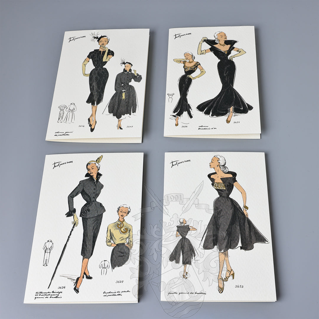 Black Dress Fold Notecards 3.33" x 5.12" (12ct.) | Rossi 1931 Italian Stationery