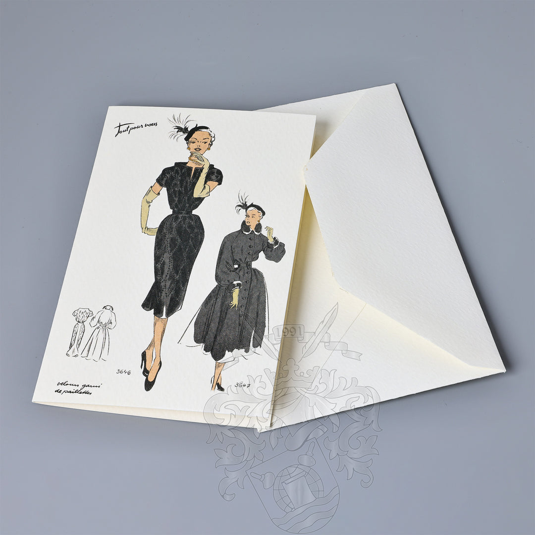Black Dress Fold Notecards 3.33" x 5.12" (12ct.) | Rossi 1931 Italian Stationery