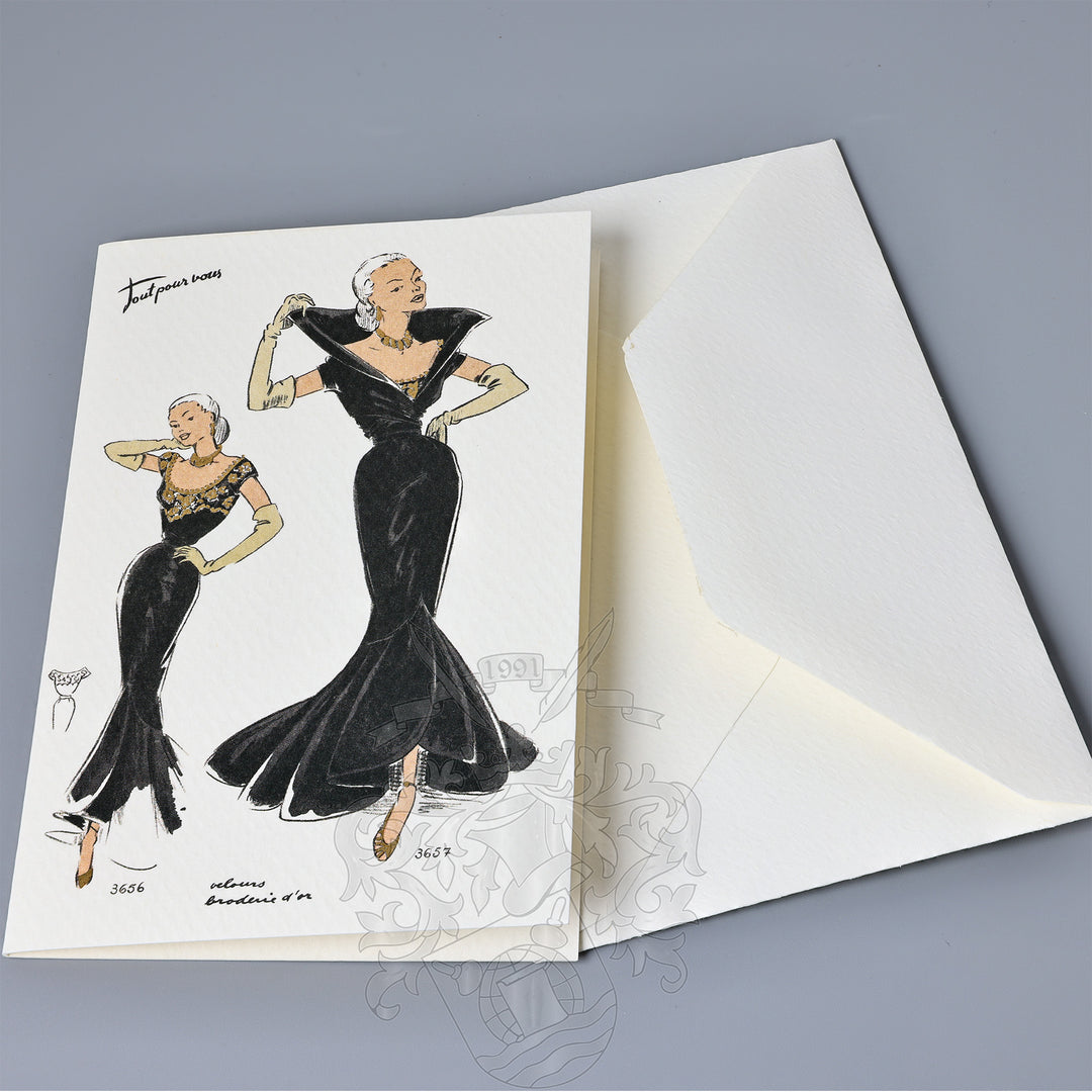 Black Dress Fold Notecards 3.33" x 5.12" (12ct.) | Rossi 1931 Italian Stationery