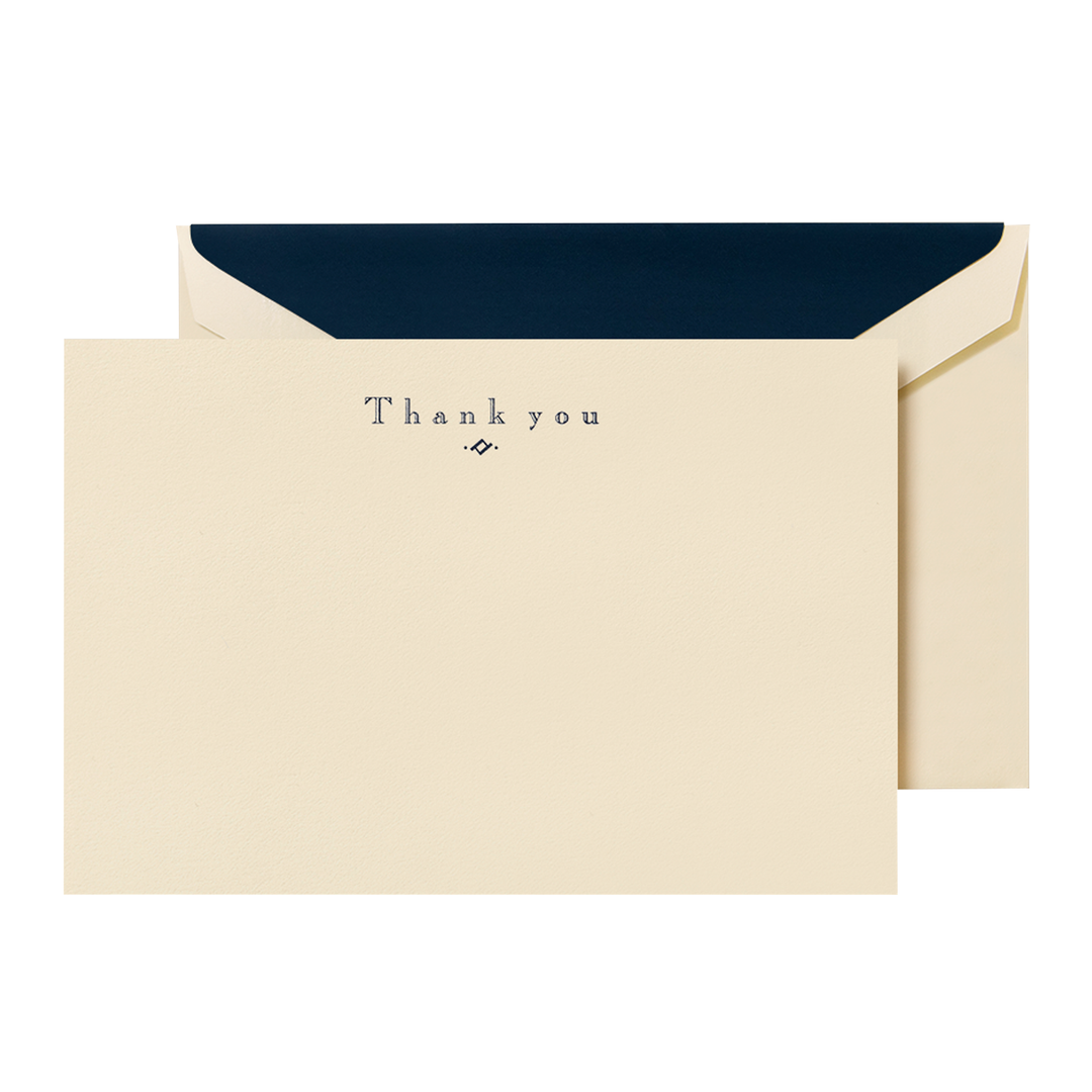 Crane 4.24" x 6.375" Cards & Envelopes 10pk - Flat Navy Thank You Card