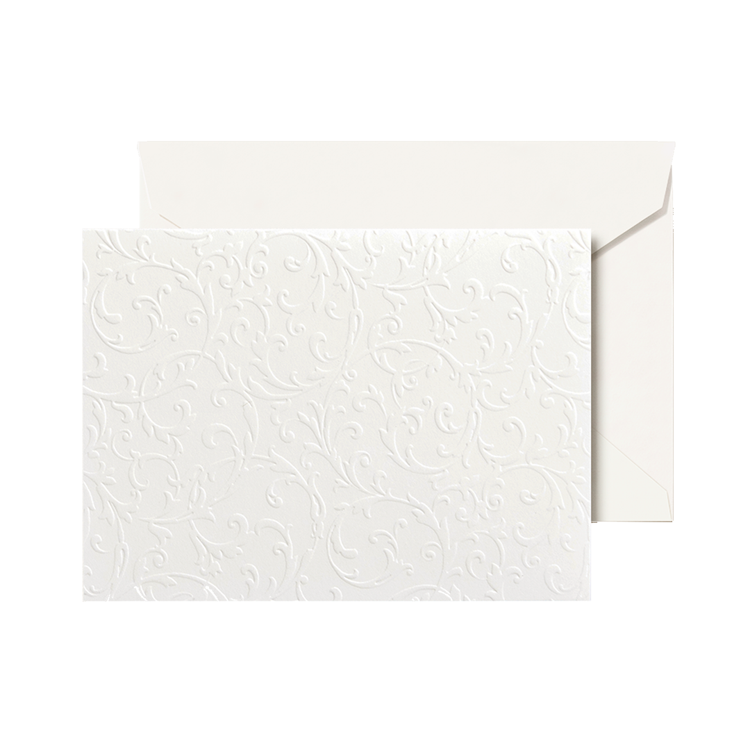 Crane 3 13/16" x 5 3/16" Cards & Envelopes 10pk - Pearl White Blind Embossed Note