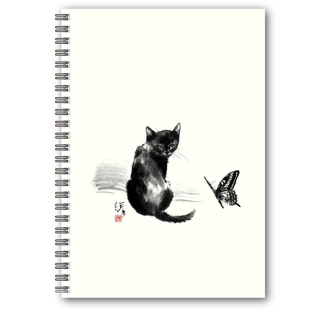 Minori Nakahama Sumi Painting Cat &amp; Butterfly A5 Lined Ring Notebook