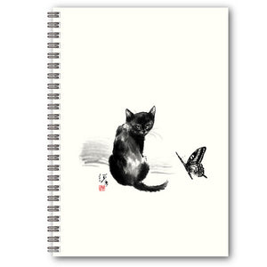 Minori Nakahama Sumi Painting Cat & Butterfly A5 Lined Ring Notebook