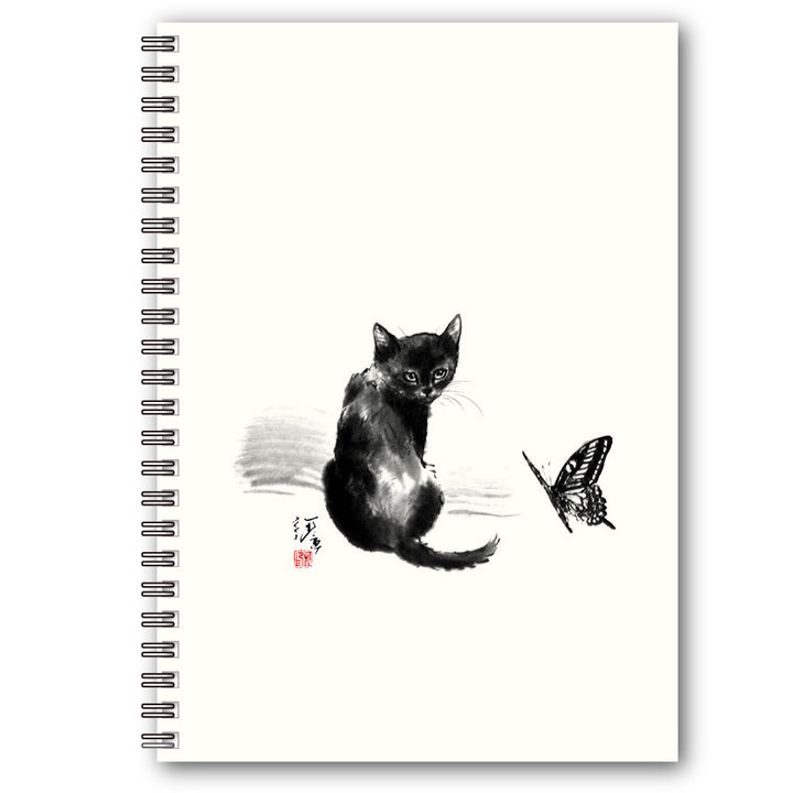 Minori Nakahama Sumi Painting Cat &amp; Butterfly A5 Lined Ring Notebook