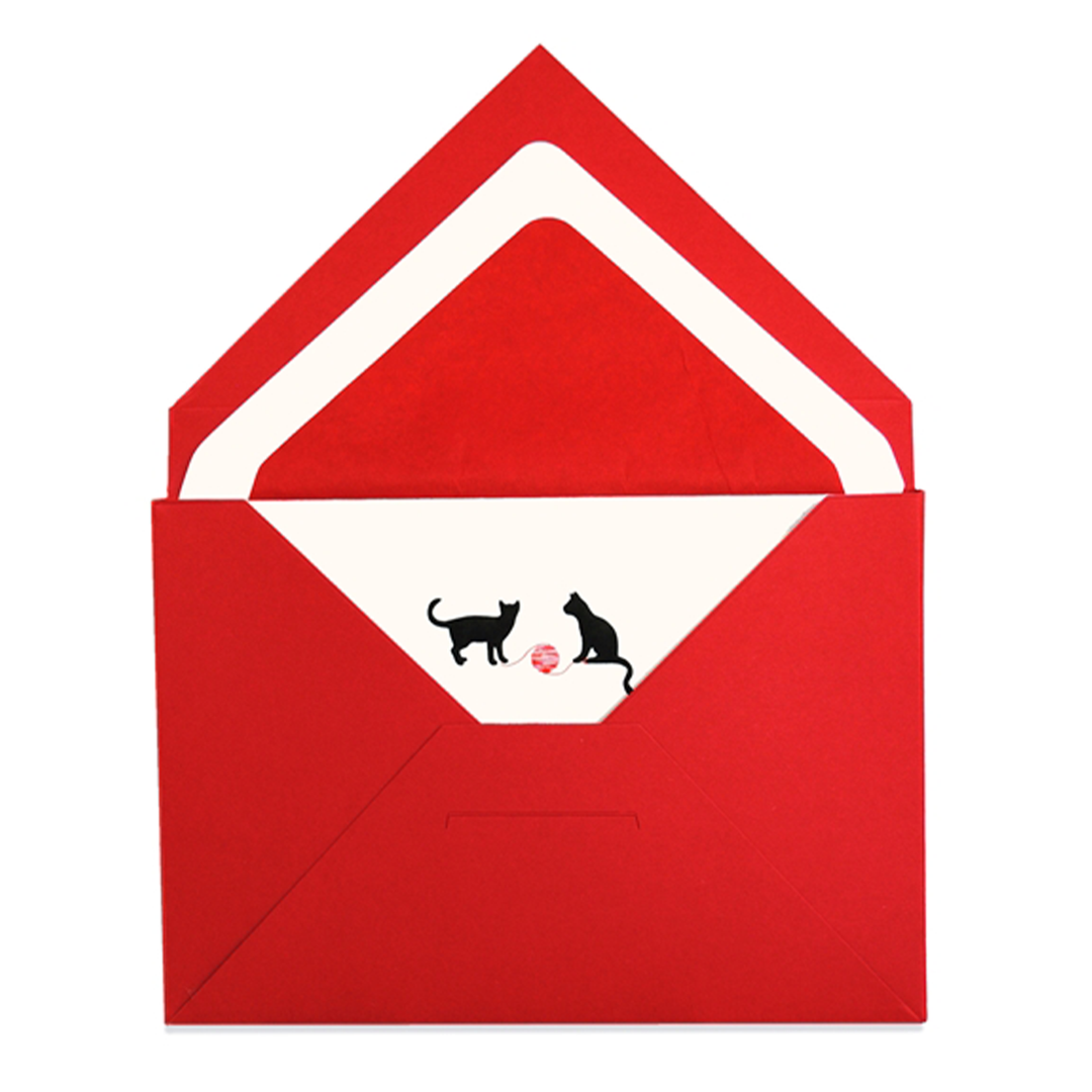 Original Crown Mill First Engraved Note Cards Pochette  - Red & Black Cats