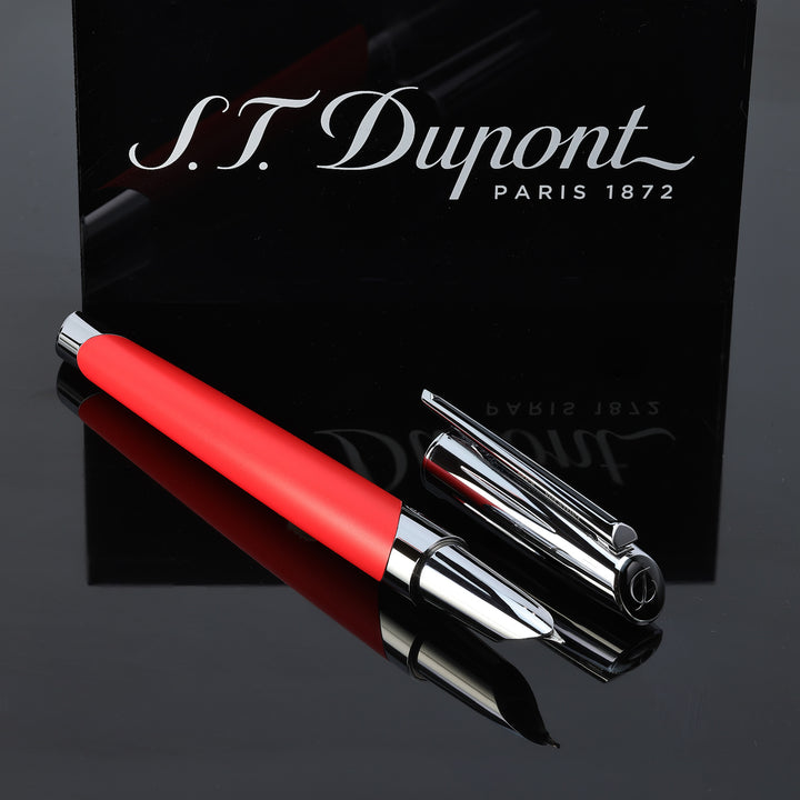 S.T. Dupont Défi Millenium Fountain Pen - Silver & Matte Red