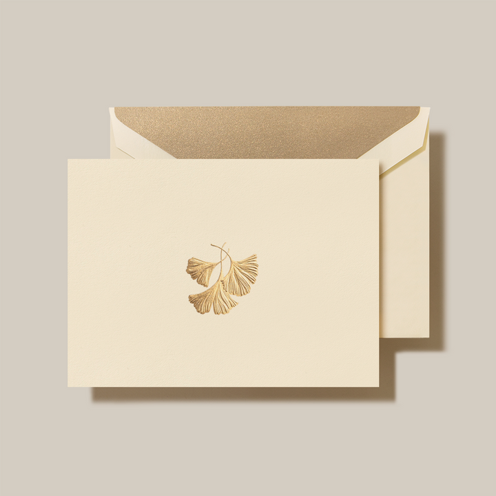 Crane Ginko Leaf Engraved Cards