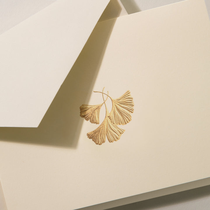 Crane Ginko Leaf Engraved Cards