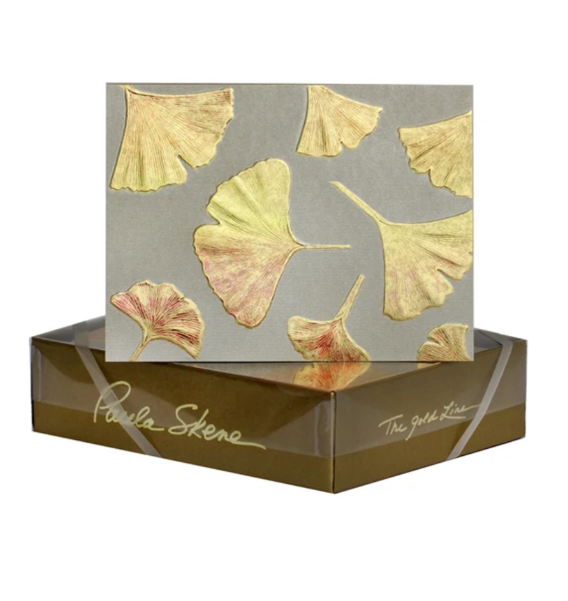 Paula Skene Ginkgo Pattern Foil Stamped Greeting Cards