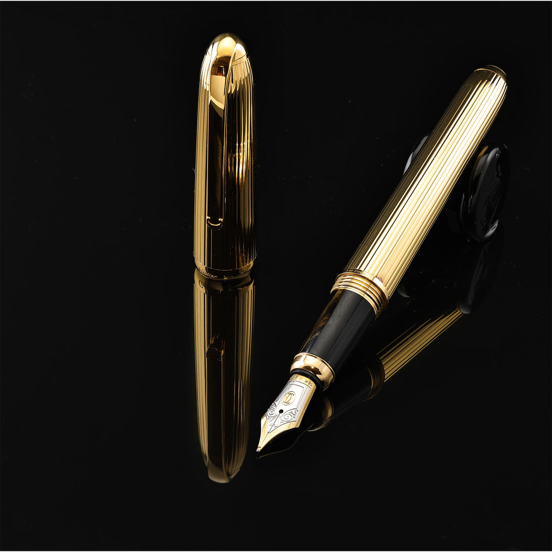 Cartier Vertical Godron Gold Pin Stripes Fountain Pen