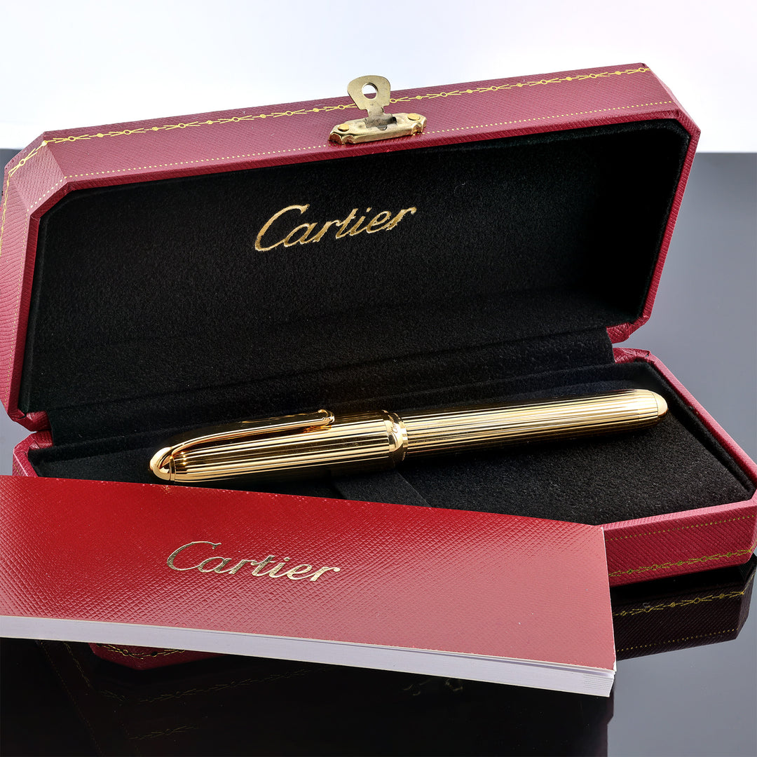 Cartier Vertical Godron Gold Pin Stripes Fountain Pen