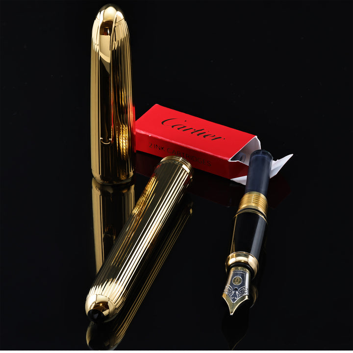 Cartier Vertical Godron Gold Pin Stripes Fountain Pen