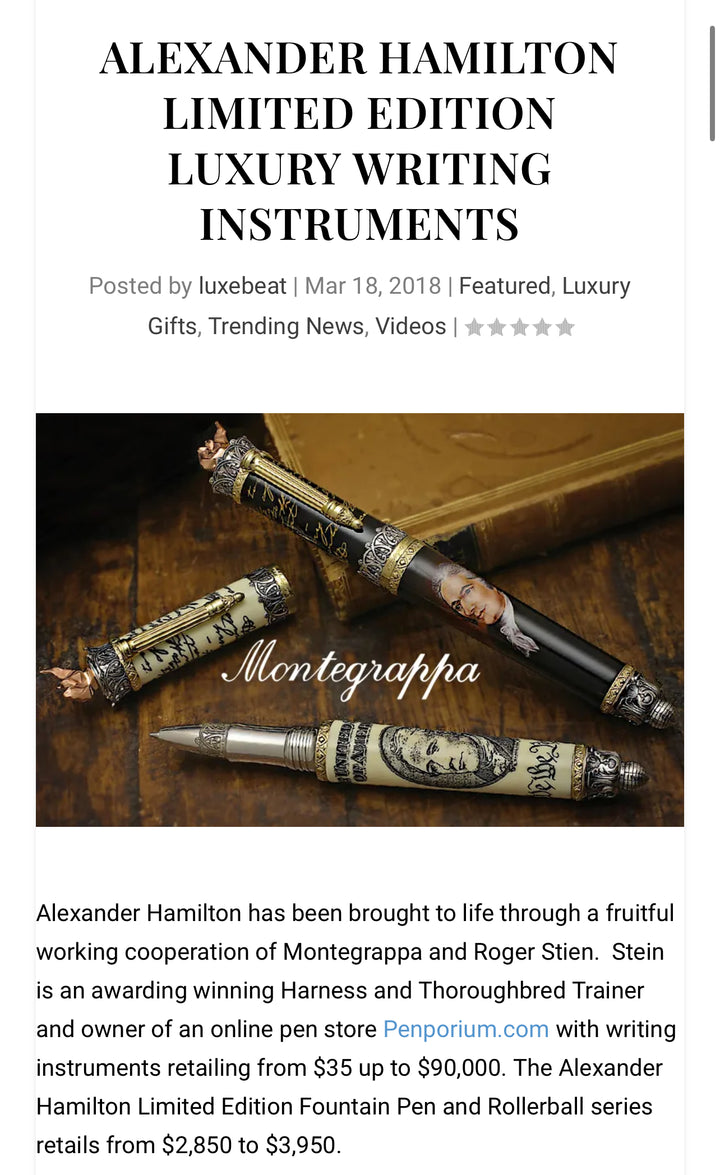 Montegrappa Alexander Hamilton - Limited Edition Rollerball - A tribute to the founding Father