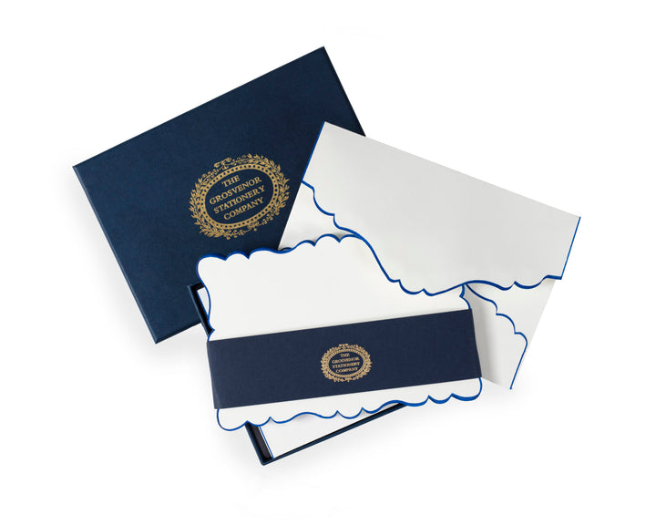 Grosvenor Cards & Envelopes - Ecru Royal Blue (10ct.)