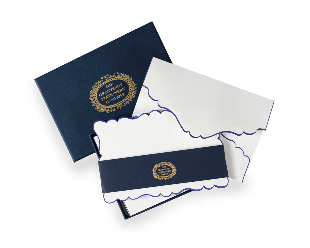 Grosvenor Cards & Envelopes - Ecru Navy Blue (10ct.)