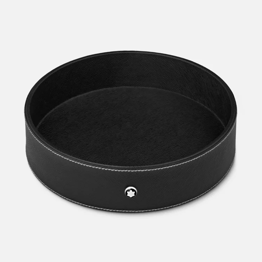 Montblanc Large Round Leather Desk Tray - Black