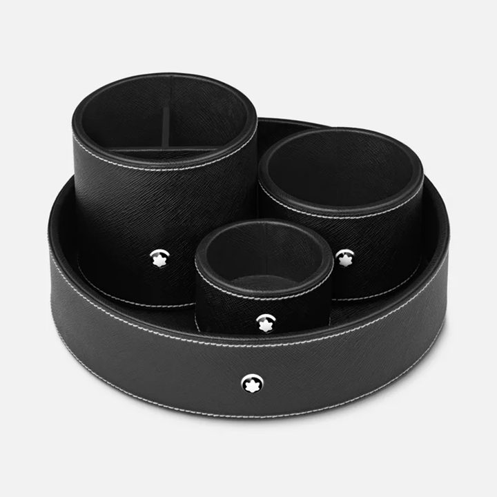 Montblanc Small Round Leather Desk Tray - Black