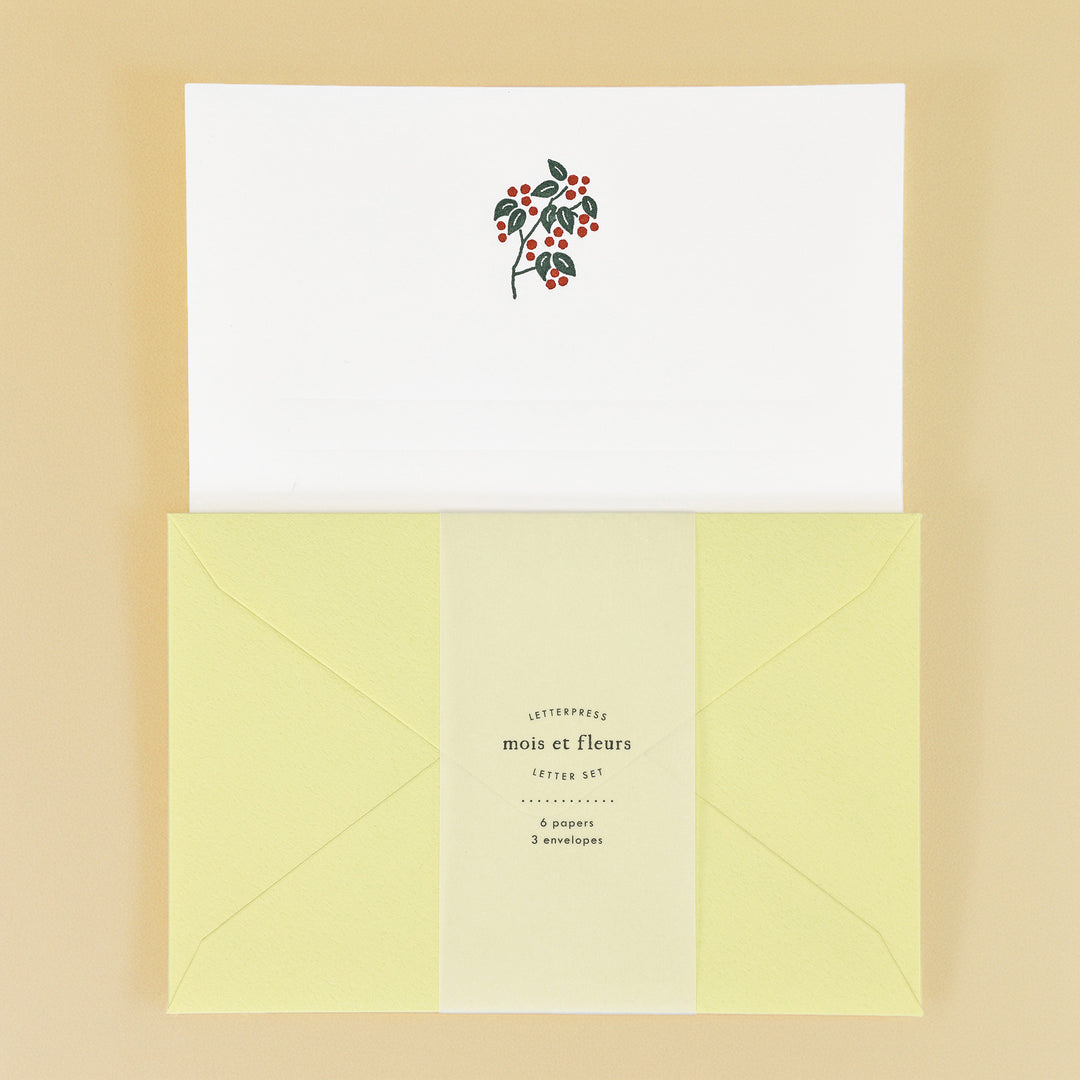 Japanese Letterpress Nandina Berry Writing Set