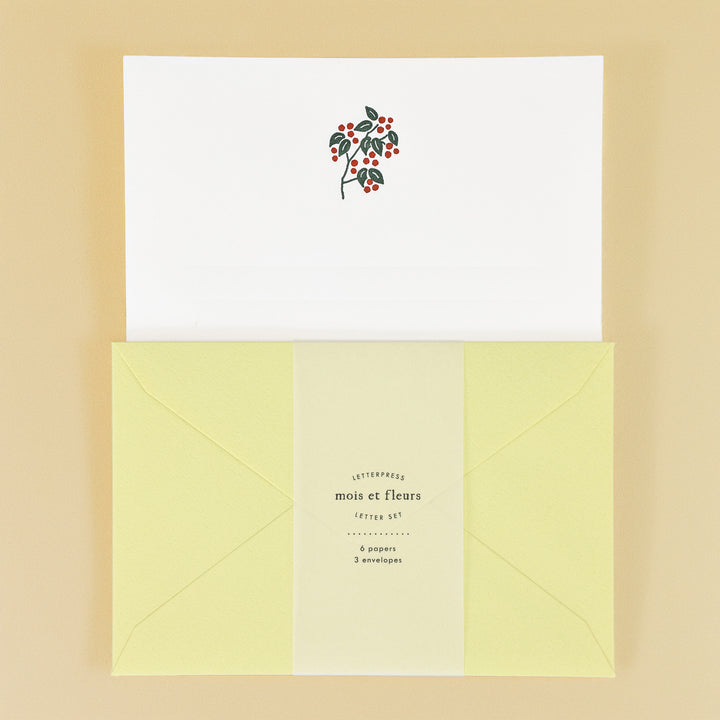 Japanese Letterpress Nandina Berry Writing Set