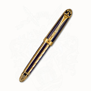 Michel Perchin Ribbed Blue & Gold Limited Edition Fountain Pen