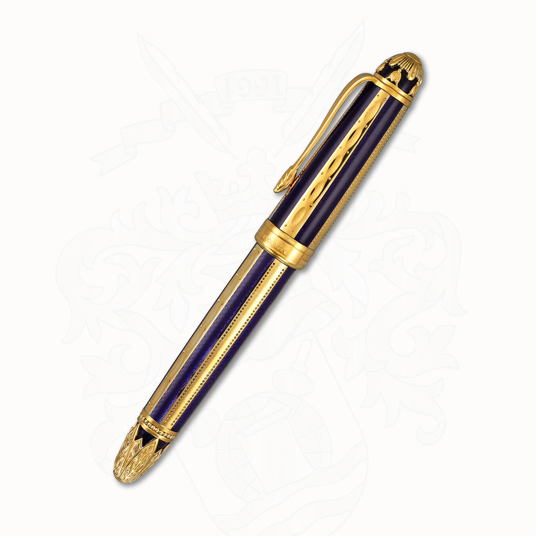 Michel Perchin Ribbed Blue &amp; Gold Limited Edition Fountain Pen