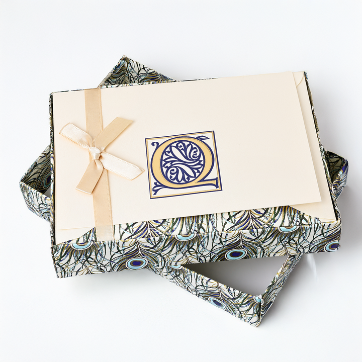 Blue Peacock Initial "Q" - Folded Cards &amp; Lined Envelopes 4.10" x 6.30" (10ct.)