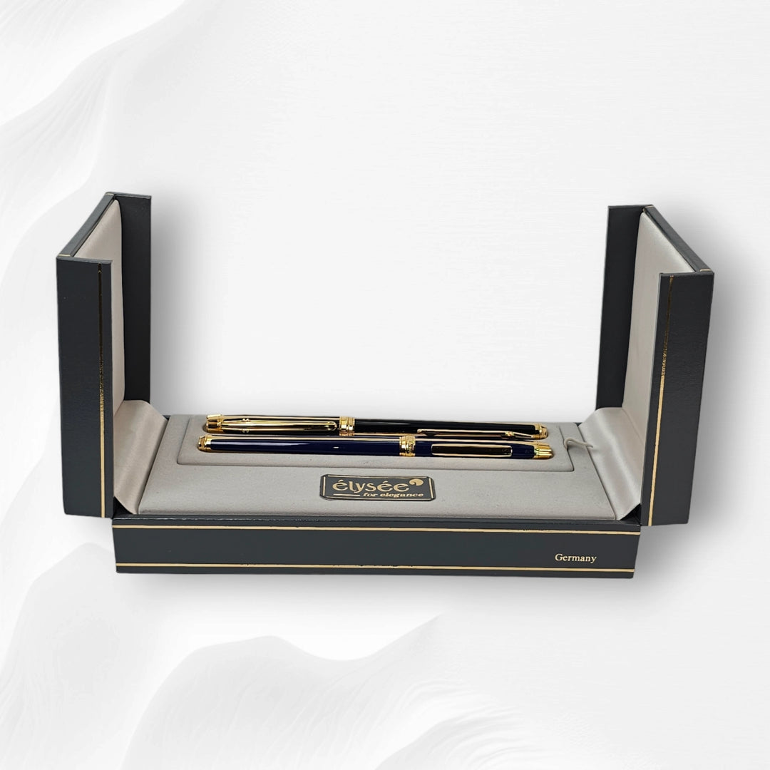 Elysee Parthenon Lacquer Classique 2 Pen Box Set - Black and Royal Blue 18k Nib medium
